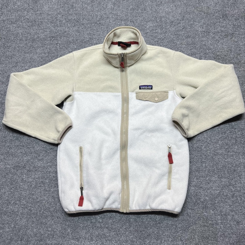 Patagonia Synchilla Jacket Womens XS White Fleece Full Zip Pockets Warm Outdoor